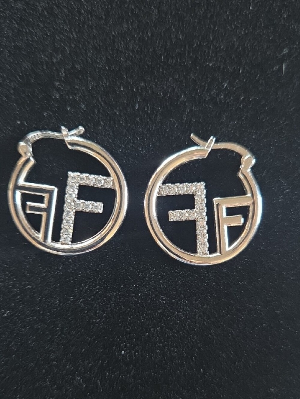 Hoop Earrings with Pave 'F' Monogram - Picture 6 of 6